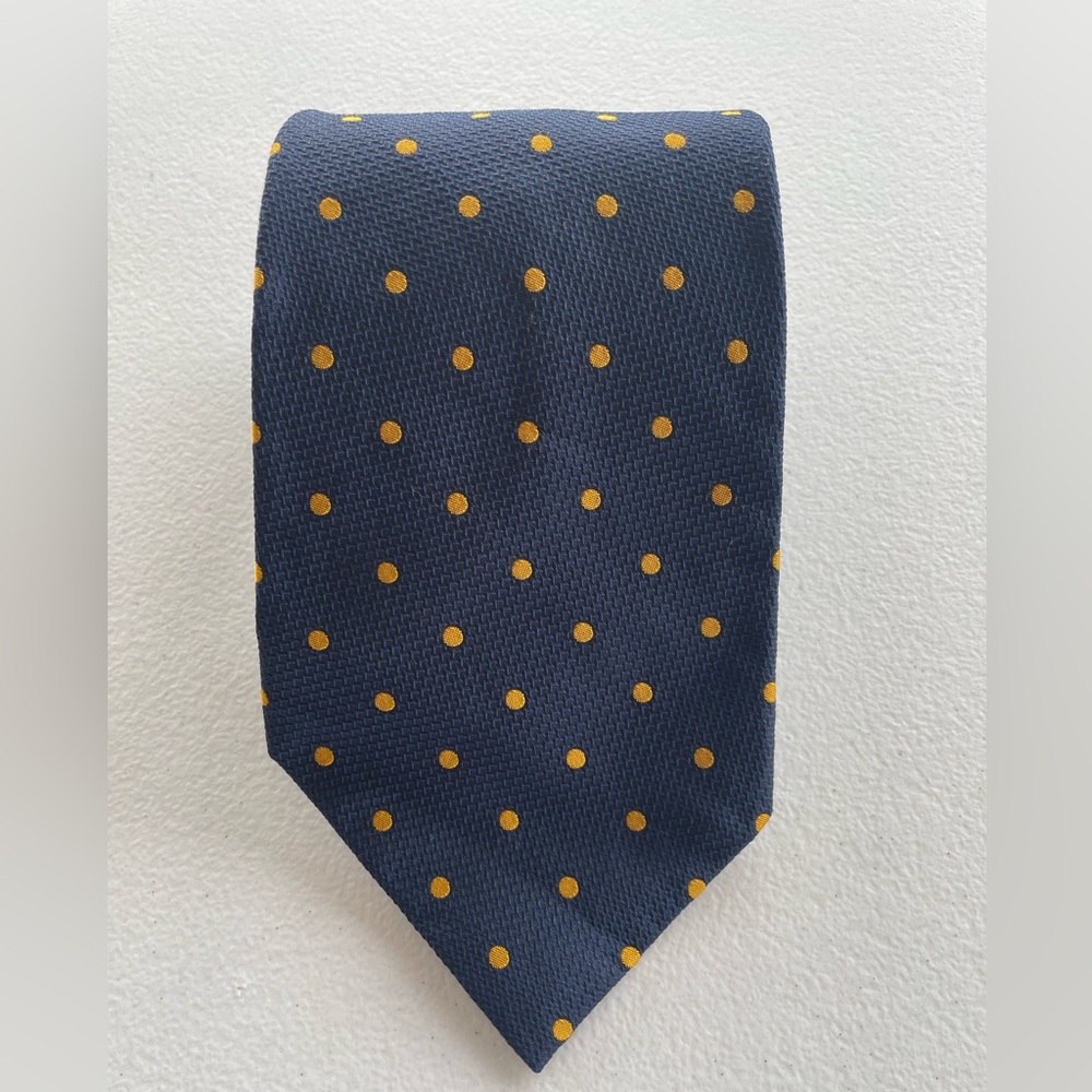 Lauren Ralph Lauren Navy Silk Tie Yellow Polka Dot Classic Mens Necktie